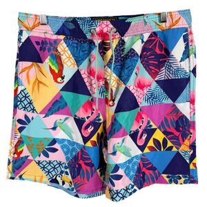 Surf Society Swim Trunks Mens Medium Multicolor Tropical Flamingo Geometric 7 in
